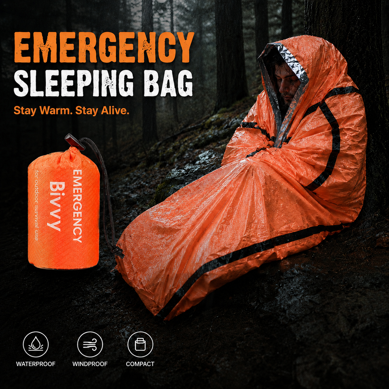 Bivy Sack Lightweight - Portable Waterproof Emergency Sleeping Bag Thermal